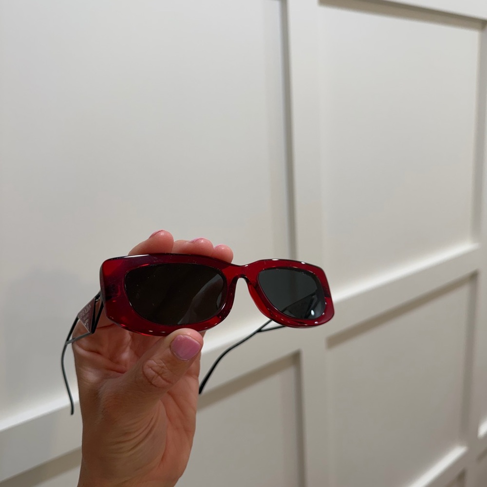 Prada Red Rectangular Sunglasses with Black Lenses - Picture 5 of 6